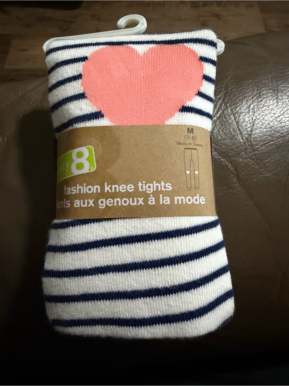 Gymboree / crazy 8 White & Navy Striped Knee Tights with Pink Heart